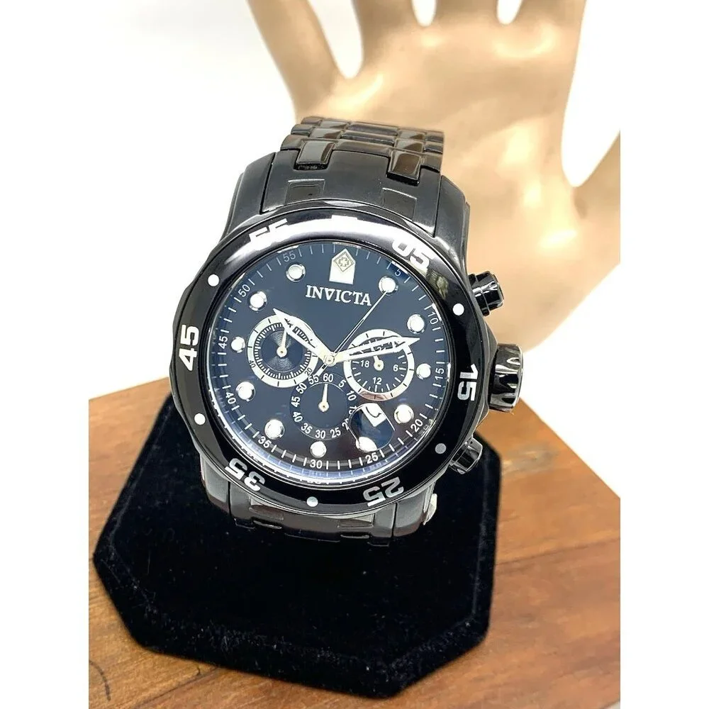 Invicta Men's Watch 0076 Pro Diver Quartz Chronograph Black Stainless Steel